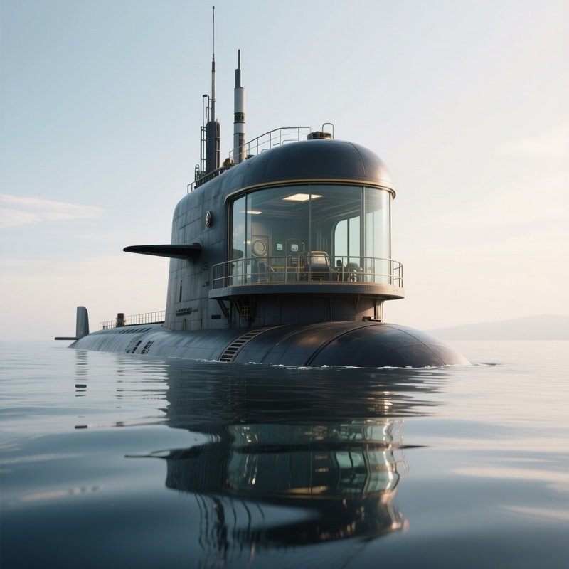A Submarine Conning Tower Visible Above Glassy Water