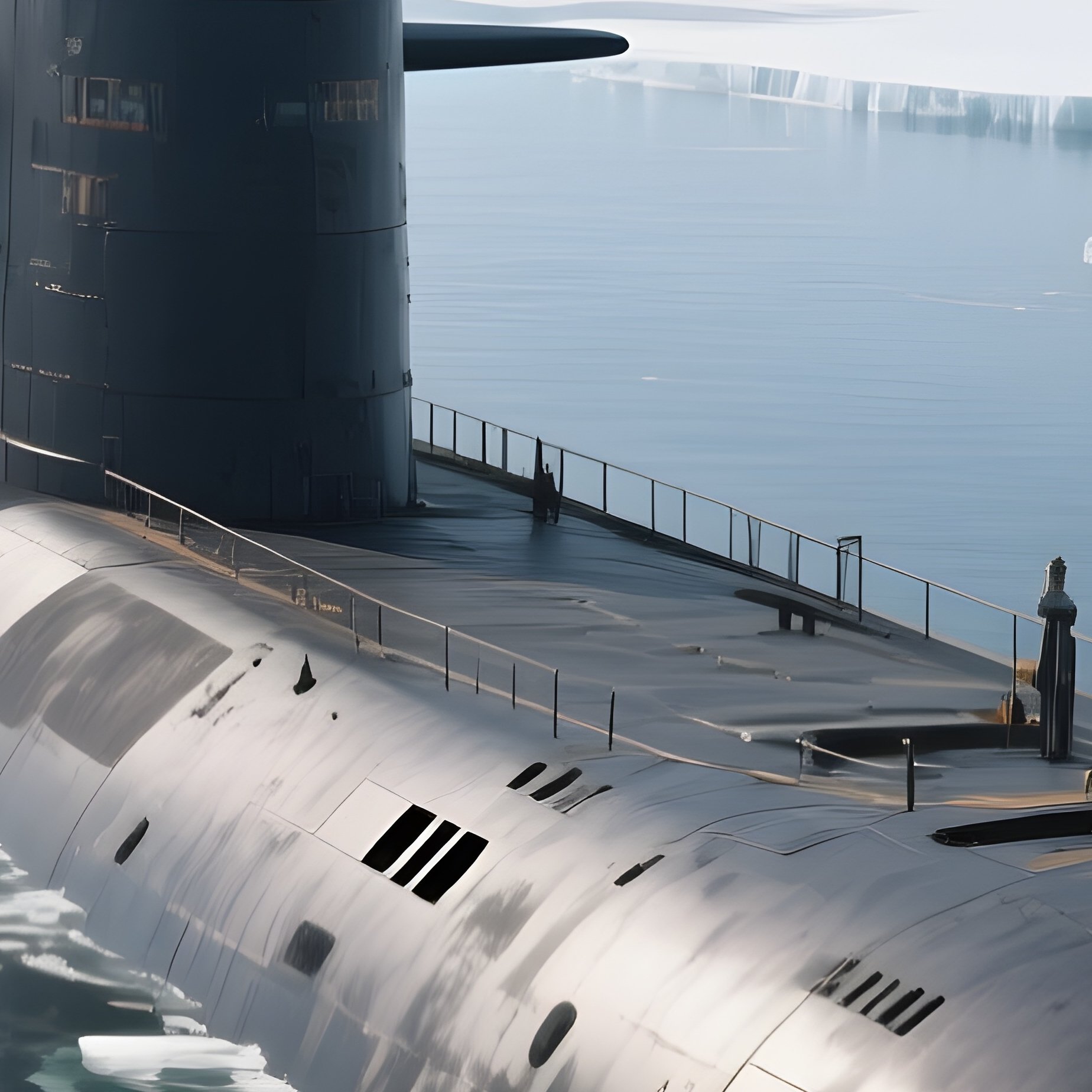 A Submarine Partially Submerged Near An Icy Coastline - Full Resolution Quality Preview