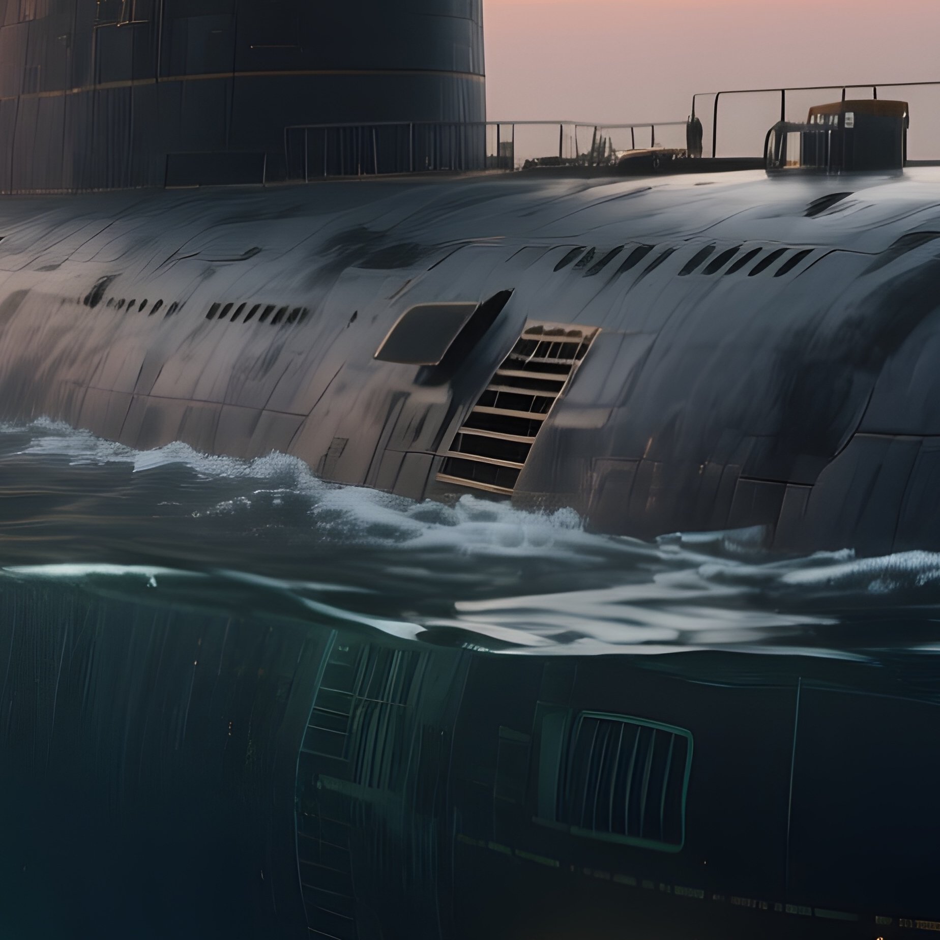 A Submarine Slipping Beneath The Surface Near Dusk - Full Resolution Quality Preview