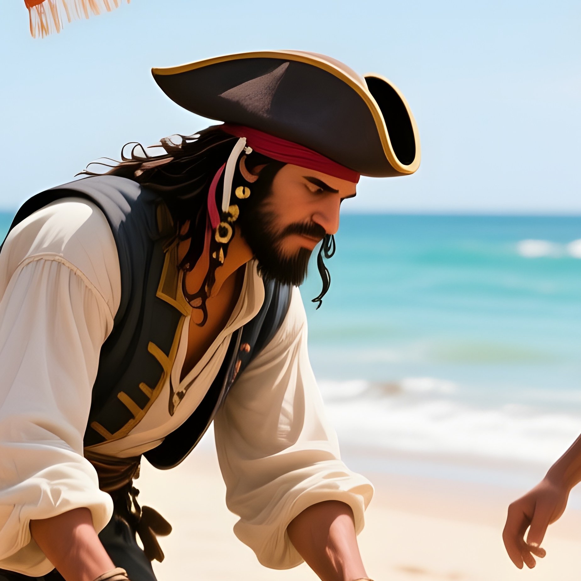 A Sun‑Drenched Beach Scene Where Pirates Unload Crates Of Exotic Spices And Silks, Vibrant Fabrics - Full Resolution Quality Preview