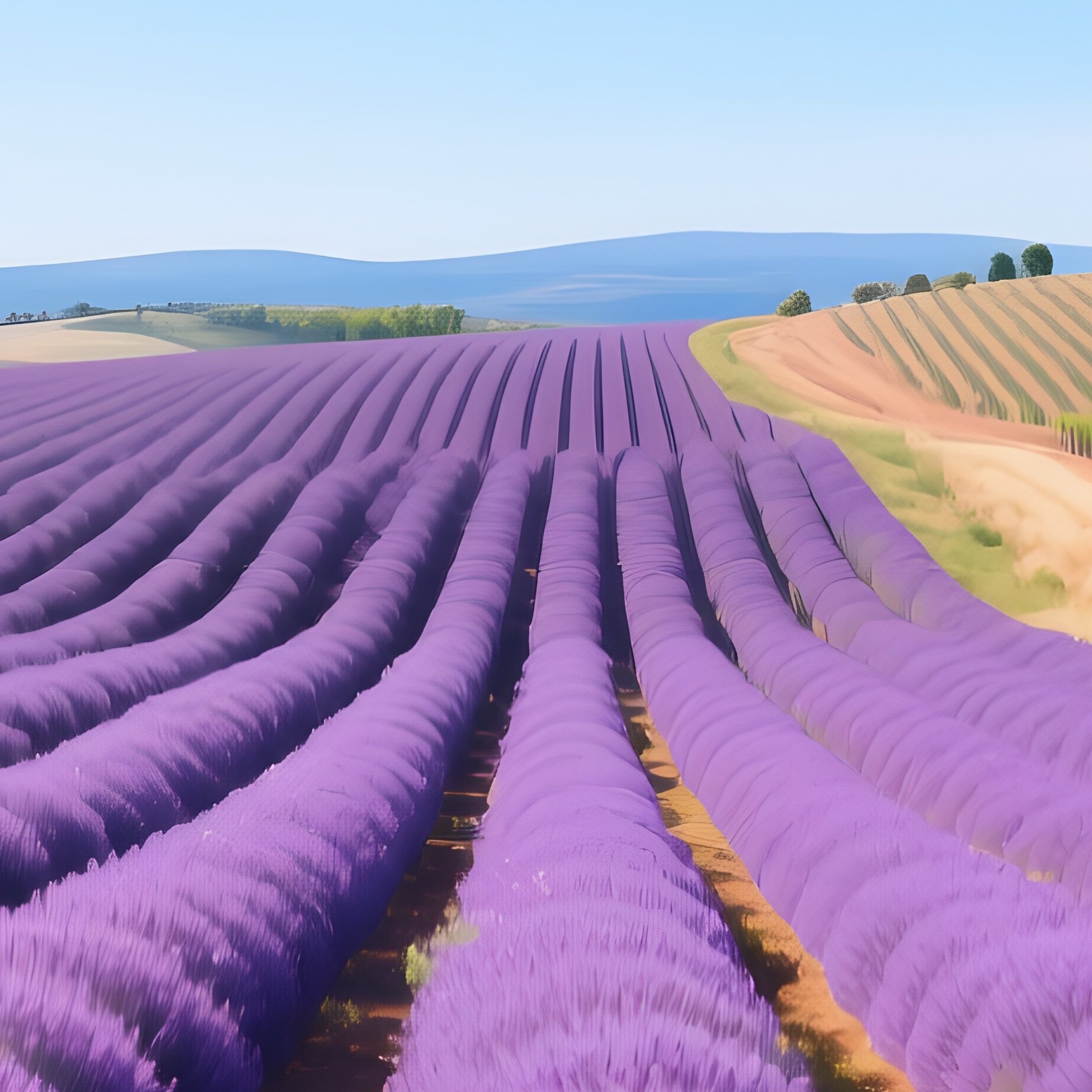 A Sun‑Drenched Lavender Field In Provence Stretching To The Horizon, Rows Of Purple Blooms Creating - Full Resolution Quality Preview