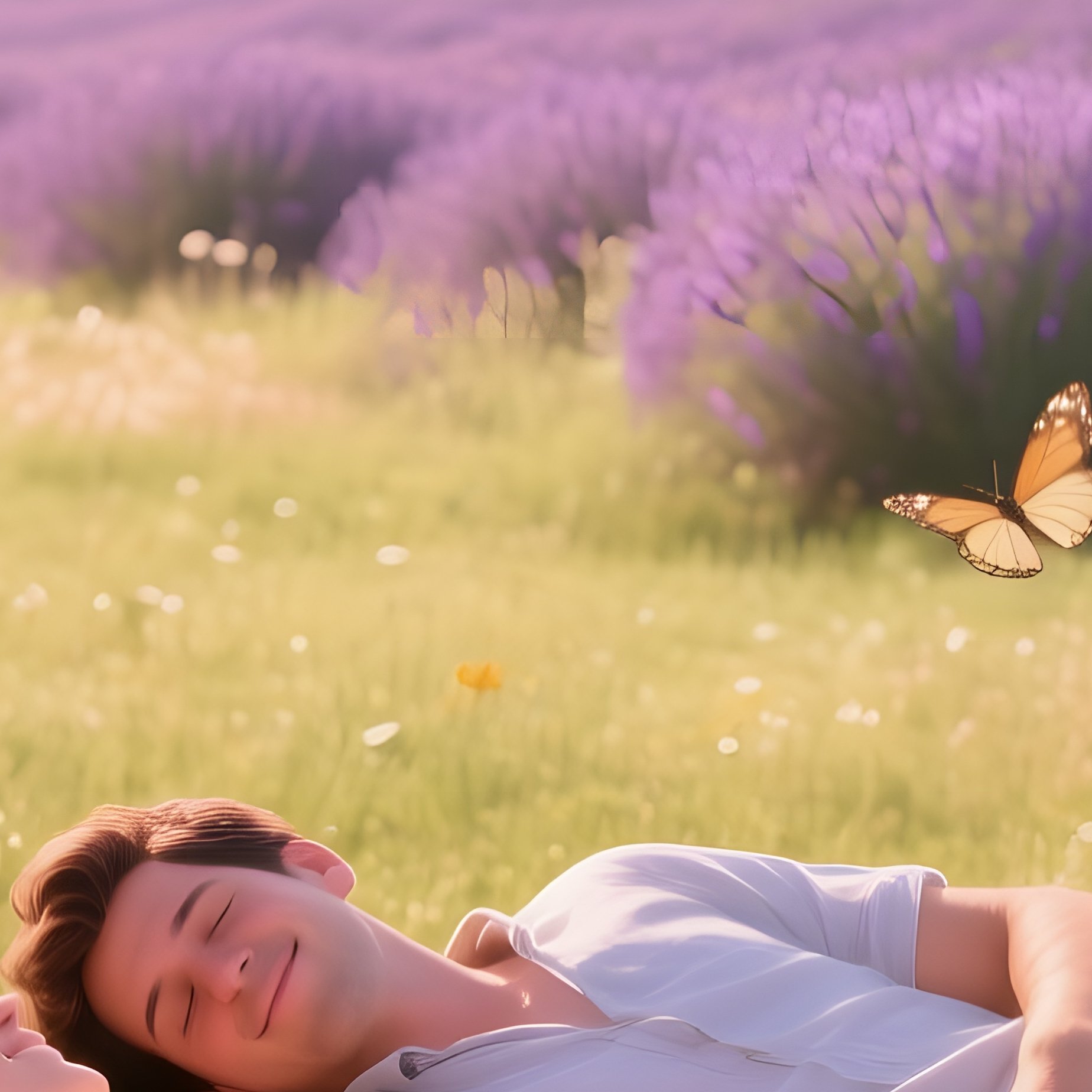 A Sun‑Drenched Meadow In Provence With A Couple Lying On A Blanket, Surrounded By Lavender Fields, - Full Resolution Quality Preview