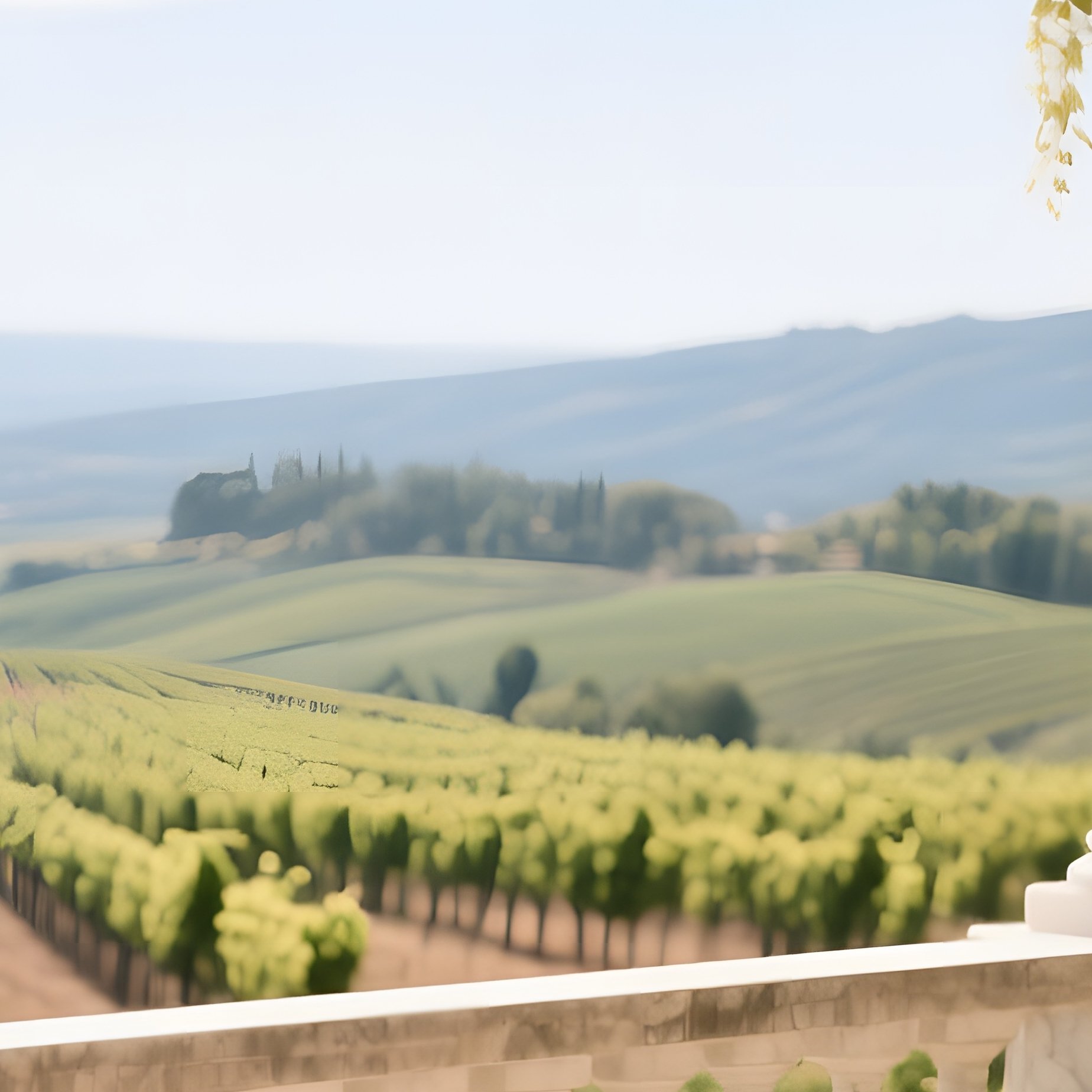 A Sun Drenched Terrace Overlooking Vineyards, Marble Columns Supporting Pergolas Draped In - Full Resolution Quality Preview