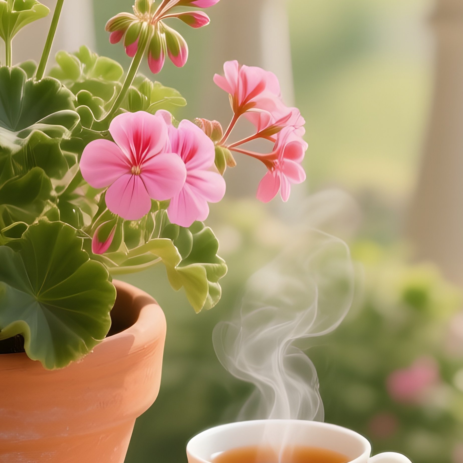 A Sun‑Kissed Balcony Garden In Spring, Where A Terracotta Pot Holds Blooming Geraniums, A Small - Full Resolution Quality Preview