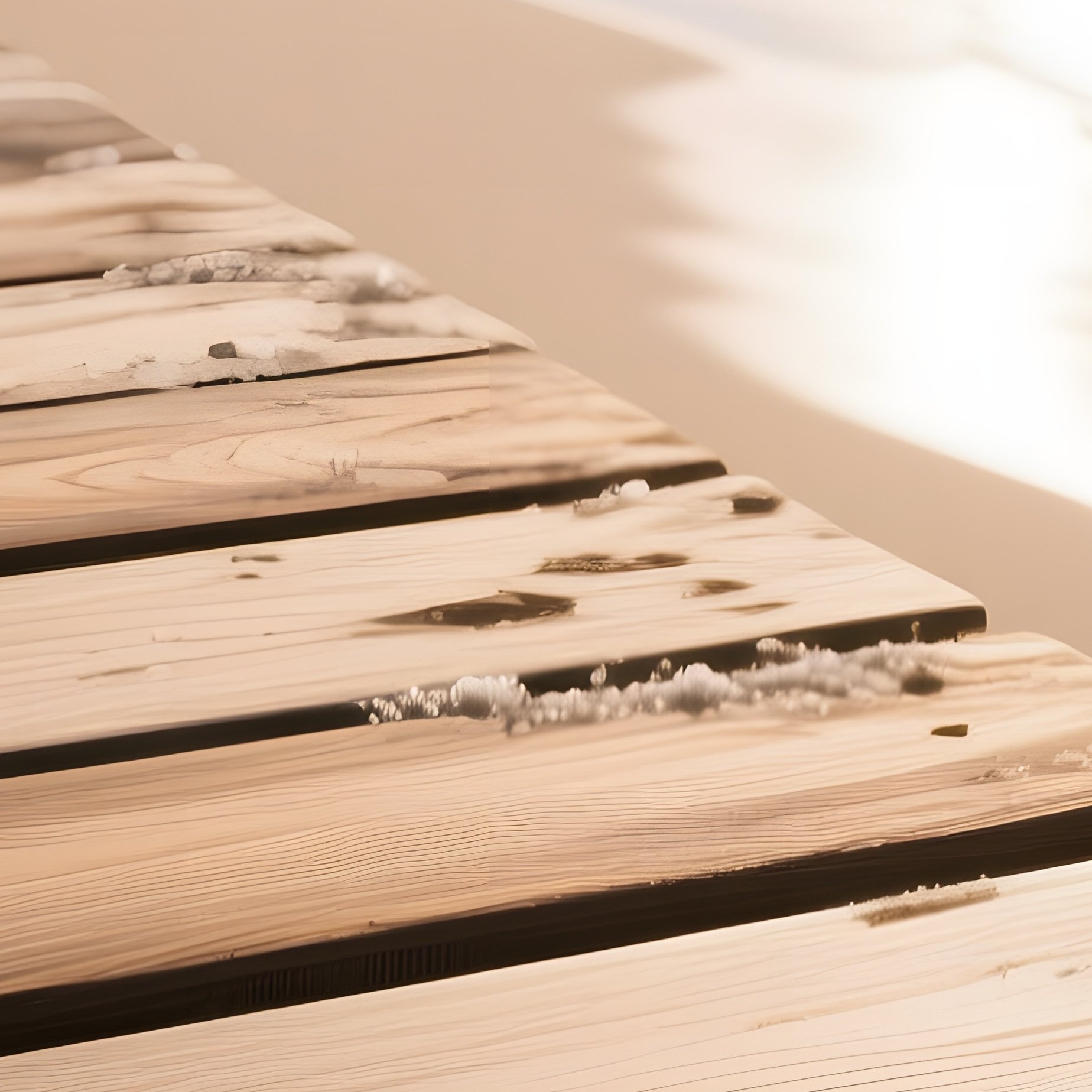 A Sun‑Kissed Beachside Boardwalk Of Drift‑Tanned Teak Planks, Each Showing Grain Patterns And - Full Resolution Quality Preview