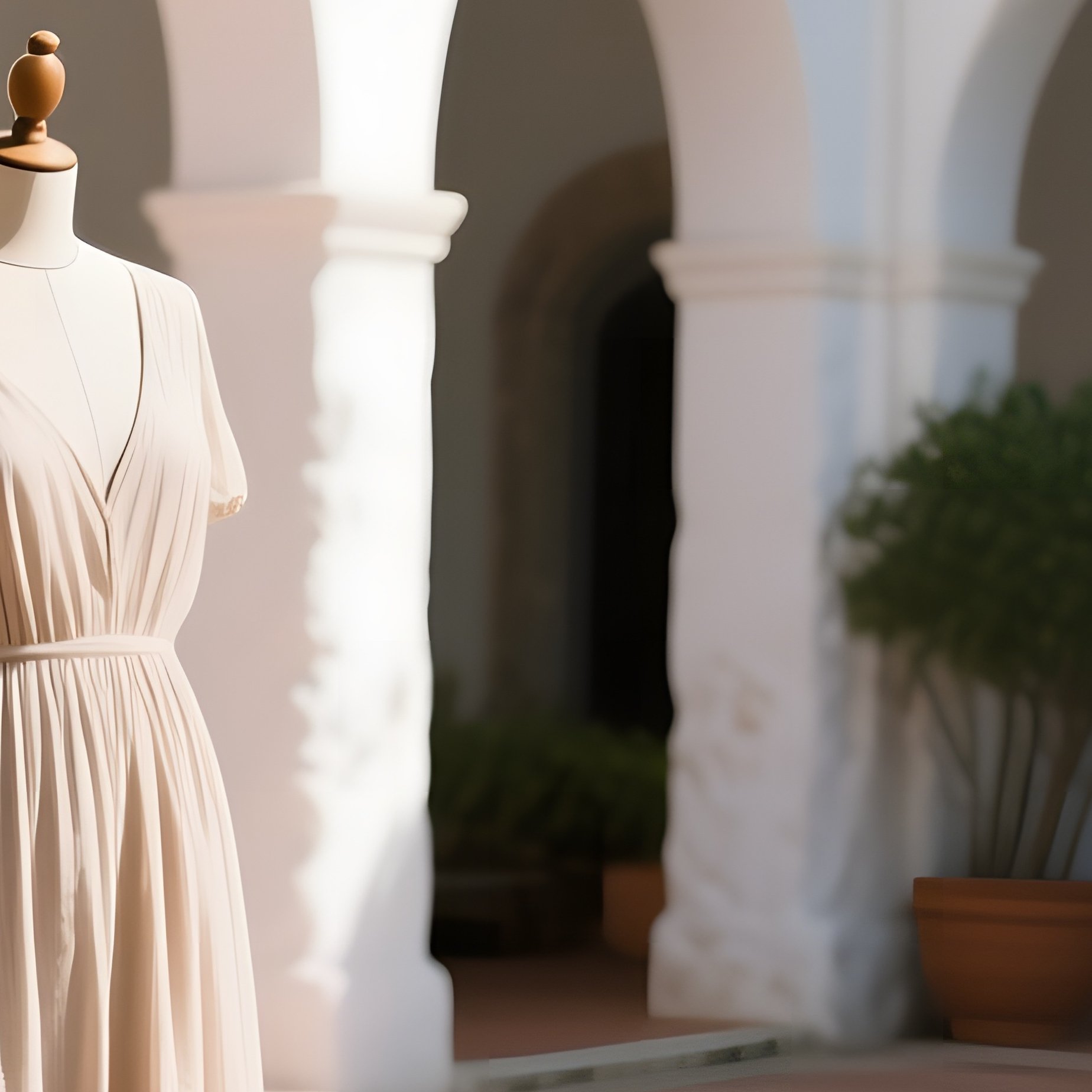 A Sun‑Kissed Mediterranean Courtyard With Whitewashed Stone Arches, Terracotta Tiles, And A Single - Full Resolution Quality Preview