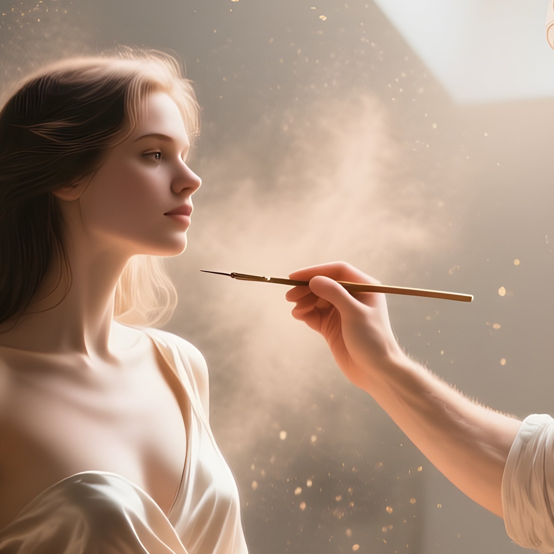 A Sun‑Lit Attic Studio Filled With Canvases, A Model Draped In Silk Poses While Her Lover Paints - Full Resolution Quality Preview