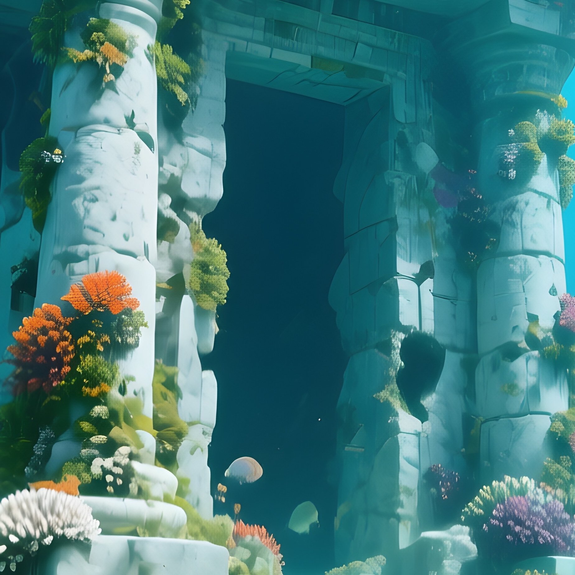 A Sunken Ancient Temple Reclaimed By Coral Underwater Image - Full Resolution Quality Preview