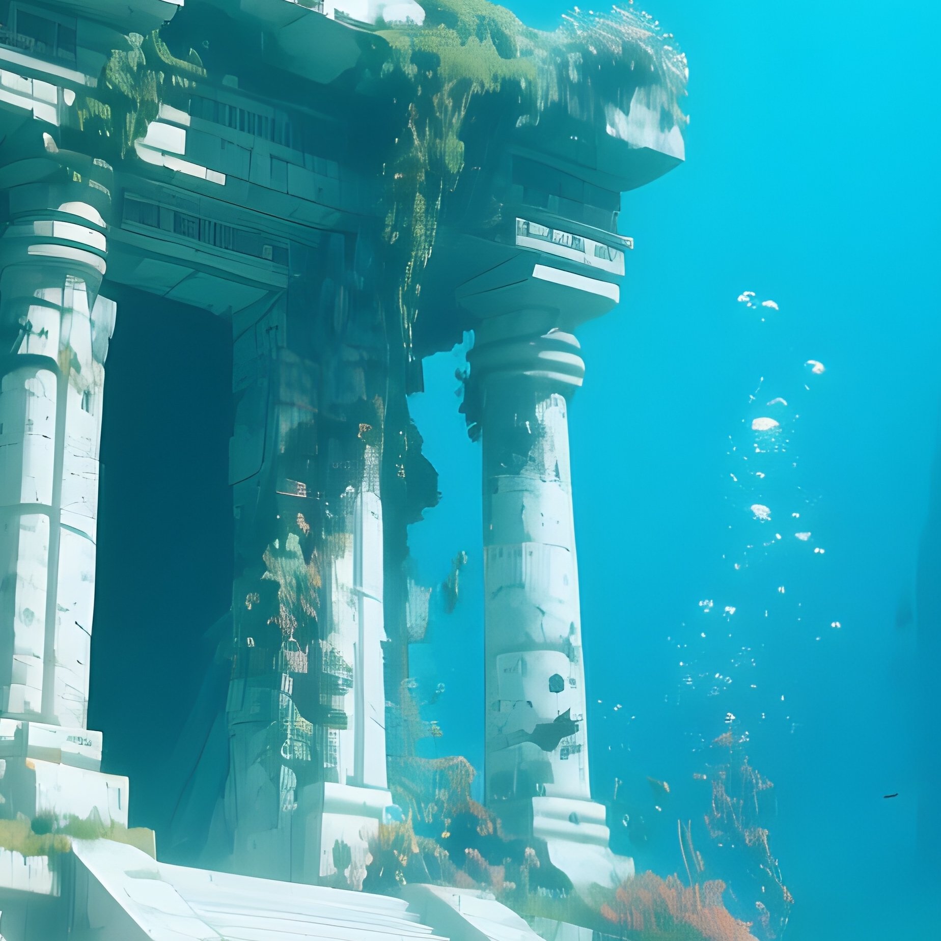 A Sunken Ancient Temple Reclaimed By Coral Underwater Science Fiction - Full Resolution Quality Preview