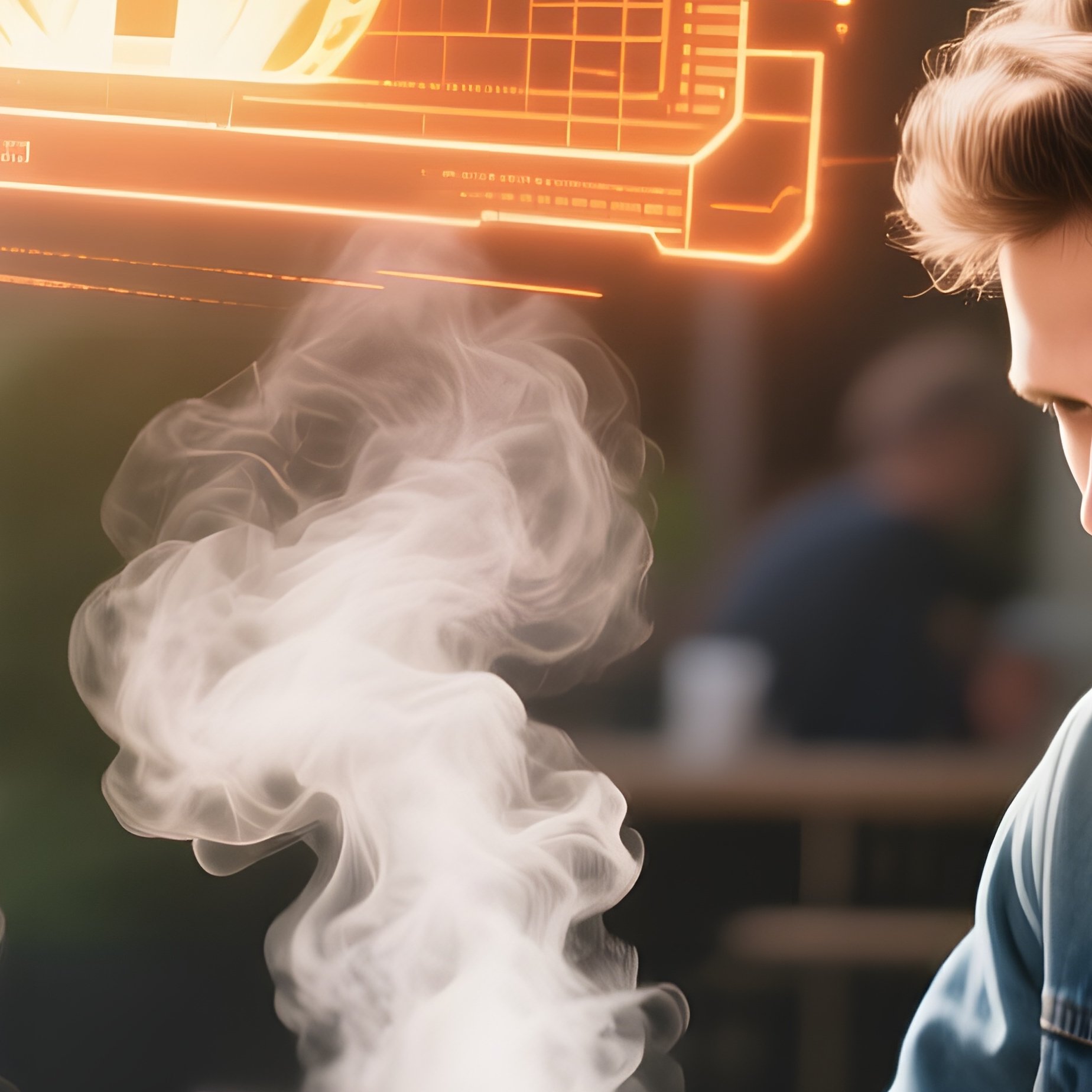 A Sunlit Coffee Shop Patio, Steam Rising From Espresso Cups, A Casual Hacker In A Denim Jacket - Full Resolution Quality Preview