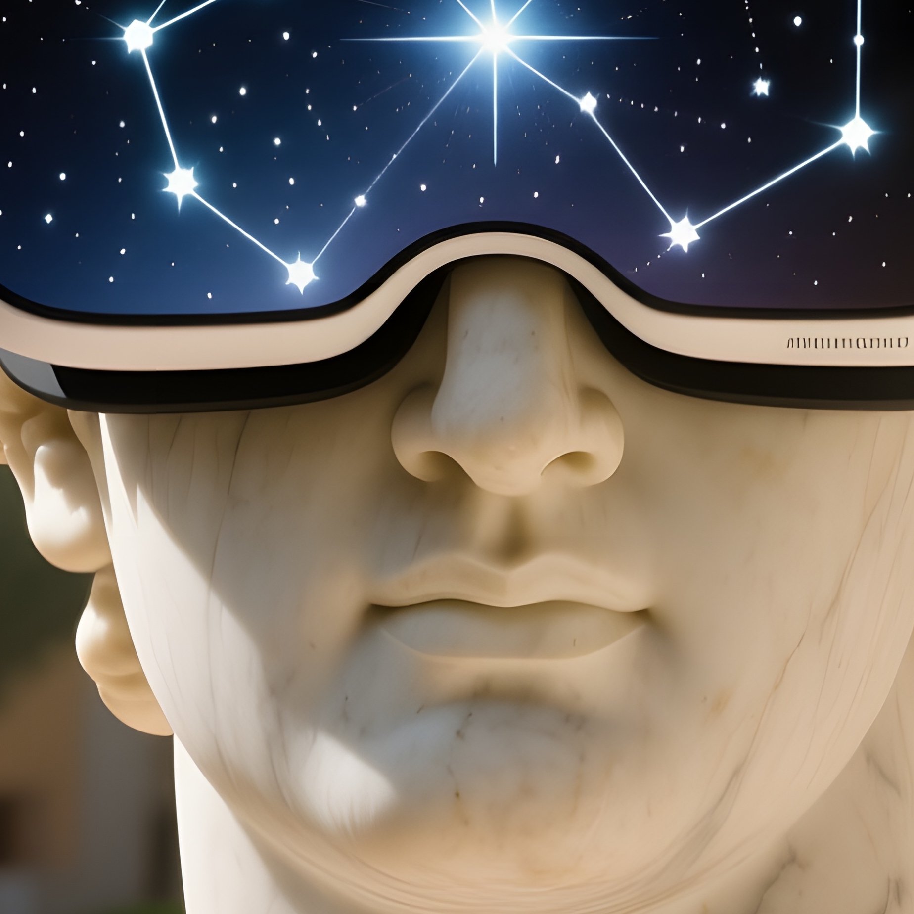 A Sunlit Mediterranean Courtyard Where Ancient Marble Statues Wear Modern Vr Headsets, Their Eyes - Full Resolution Quality Preview