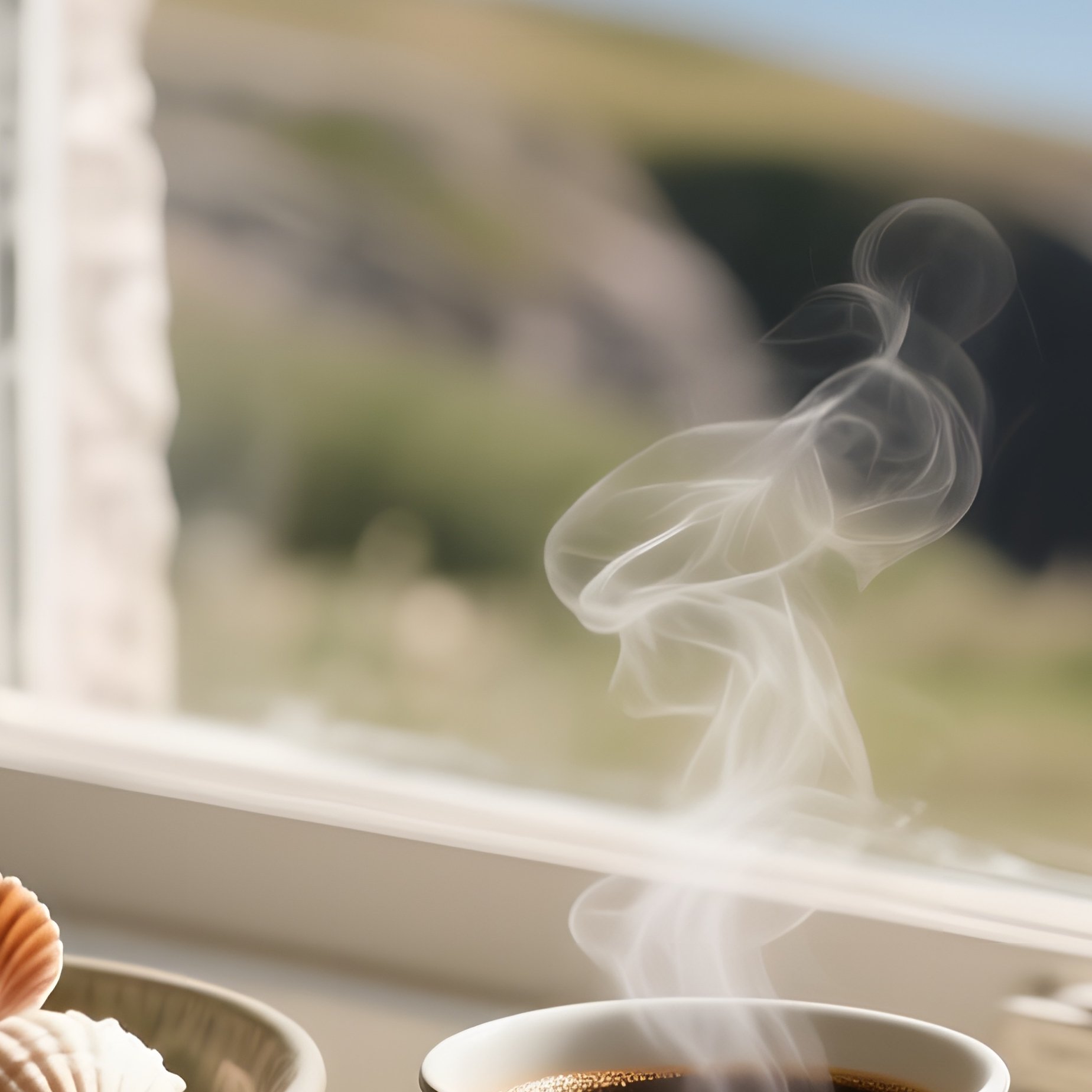 A Sunlit Windowsill In A Coastal Cottage, Where A Ceramic Bowl Of Sea Shells Sits Next To A - Full Resolution Quality Preview