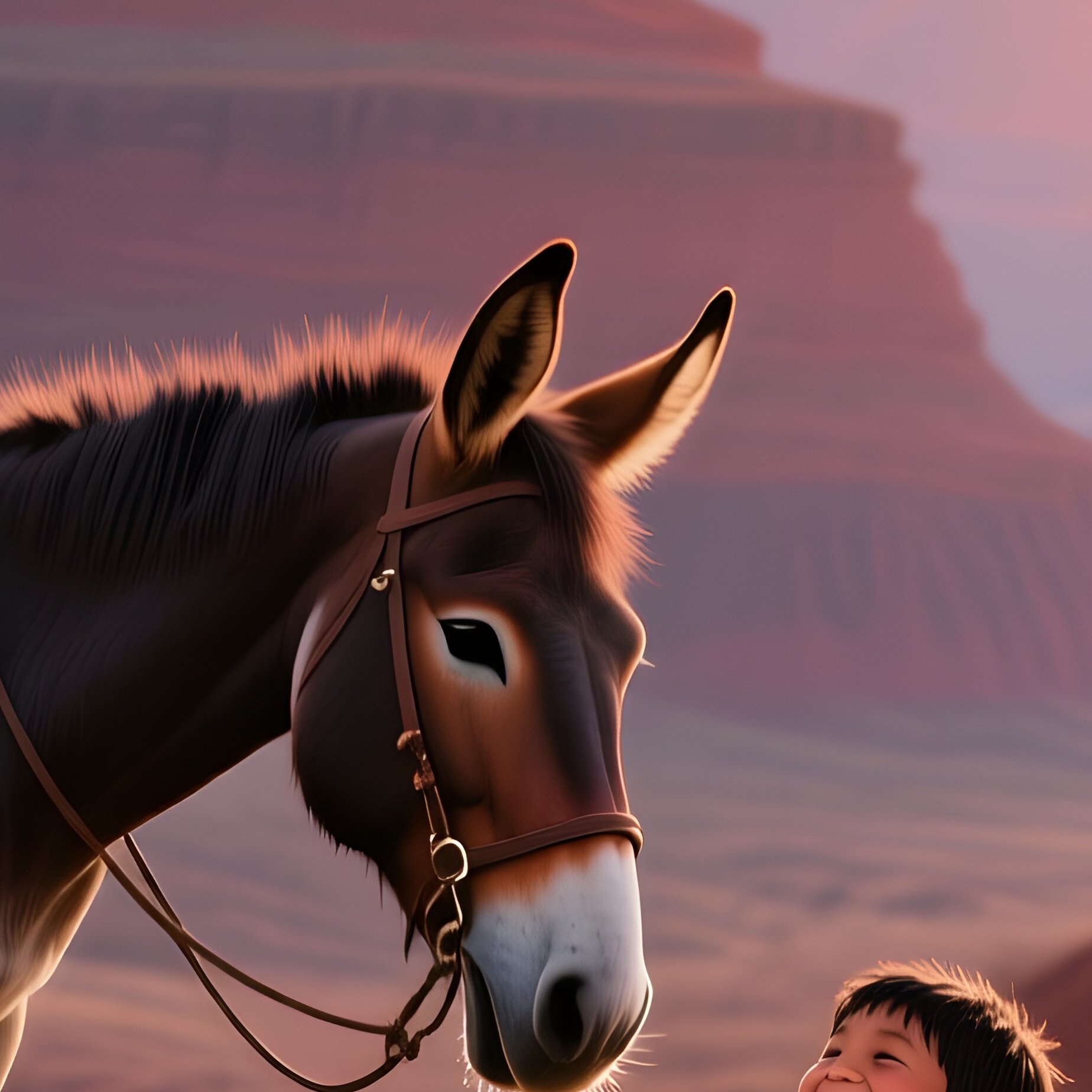 A Sunrise Over A Canyon With Layered Red Rock Formations, A Cowboy On A Mule Pauses To Water His - Full Resolution Quality Preview