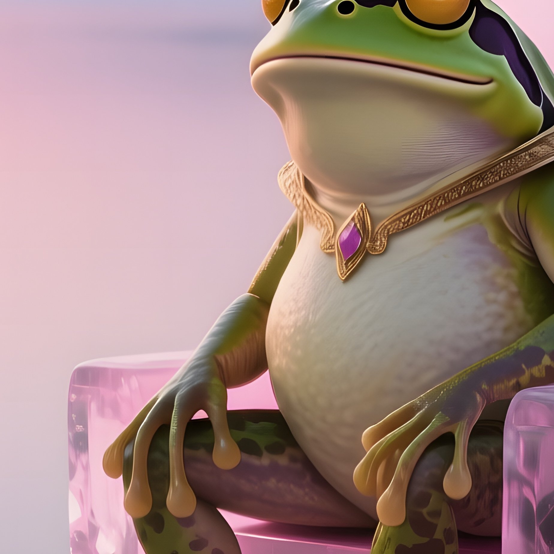 A Sunrise Over A Frozen Lake Where The Frog Prince Sits On An Ice Throne, Crystalline Shards - Full Resolution Quality Preview