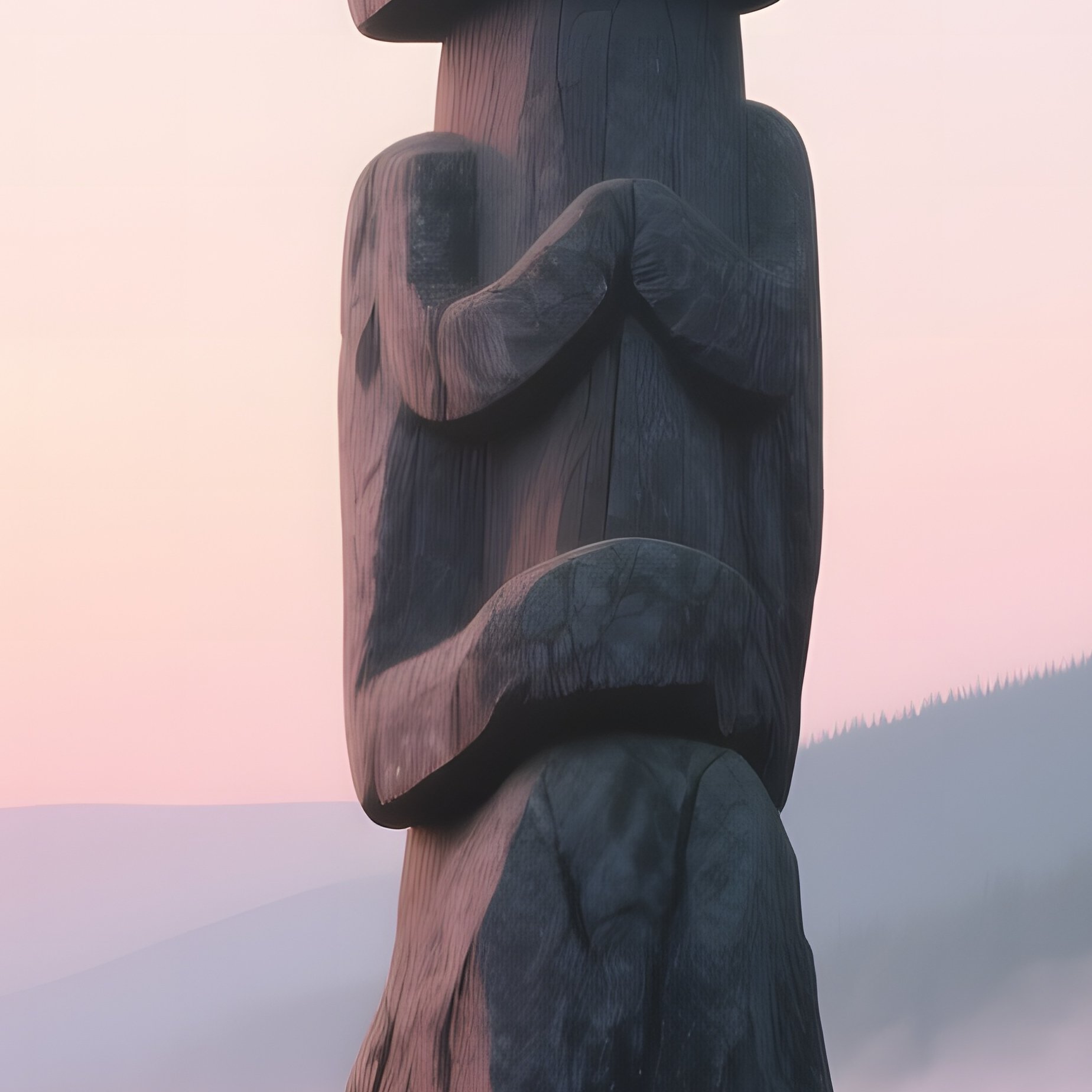 A Sunrise Over A Quiet Lake Where A Towering Granite Totem Rises From The Water’S Edge, Mist - Full Resolution Quality Preview
