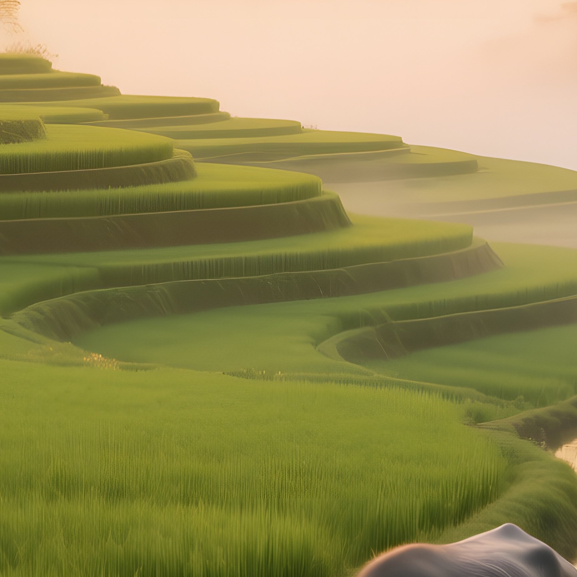 A Sunrise Over A Terraced Rice Field In Vietnam, Mist Rolling Over Emerald Paddies, Distant - Full Resolution Quality Preview