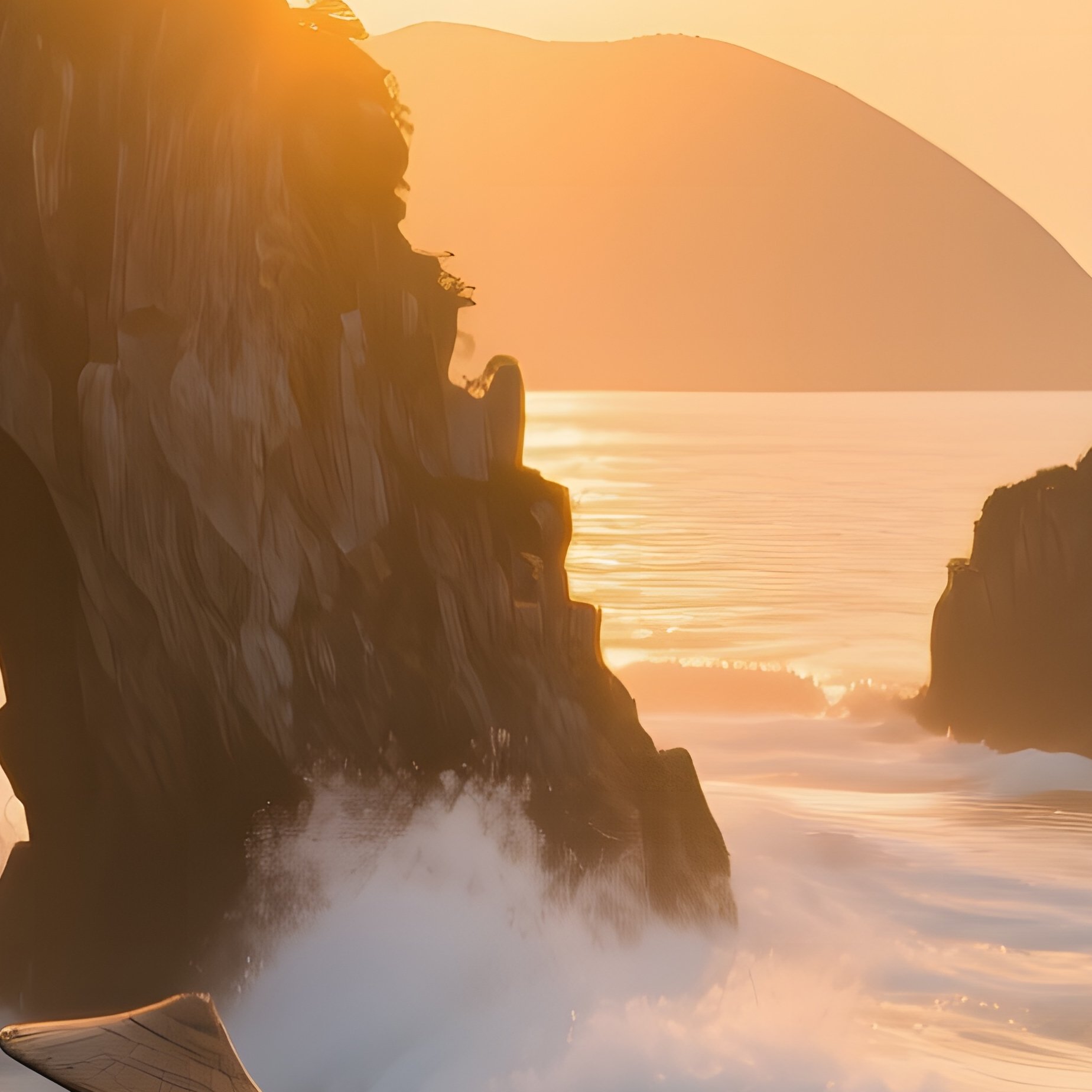 A Sunrise Over A Vietnamese Coastal Cliff, Waves Crashing Against Limestone Arches, Fishermen - Full Resolution Quality Preview