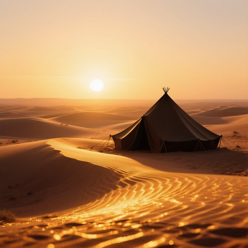 A Sunrise Over The Dunes Of The Arabian Peninsula, Golden Light Turning Ripples Of Sand Into Molten