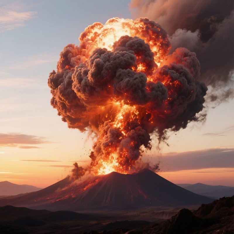 A Supernova Like Cloud Of Volcanic Ash Lit By Sunset.