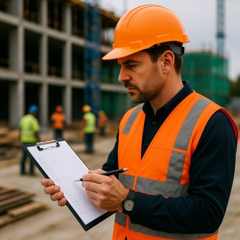 A Supervisor Checking Site Safety With A Checklist