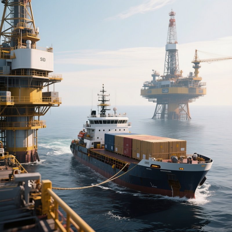A Supply Craft Shuttling Between Remote Offshore Rigs