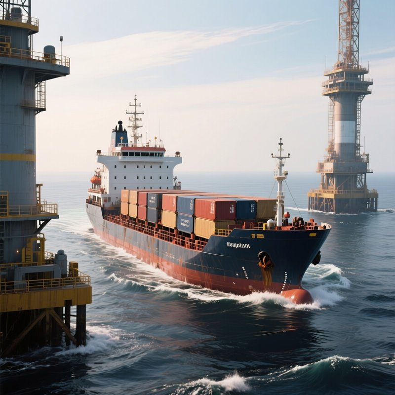 A Supply Ship Performing Dynamic Positioning Near Offshore Structures