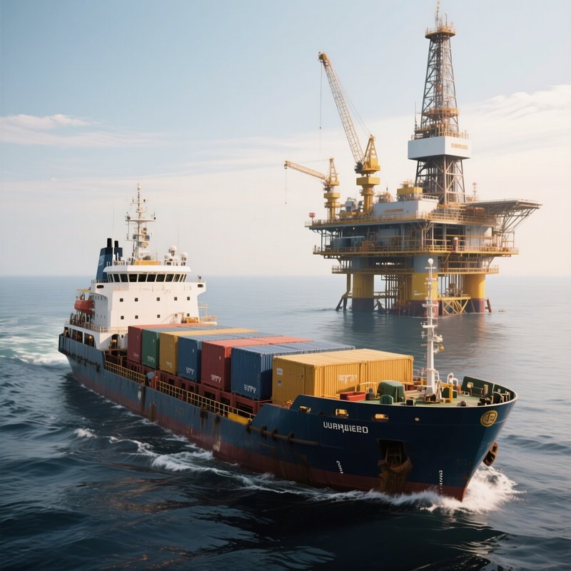 A Supply Vessel Approaching An Offshore Oil Platform