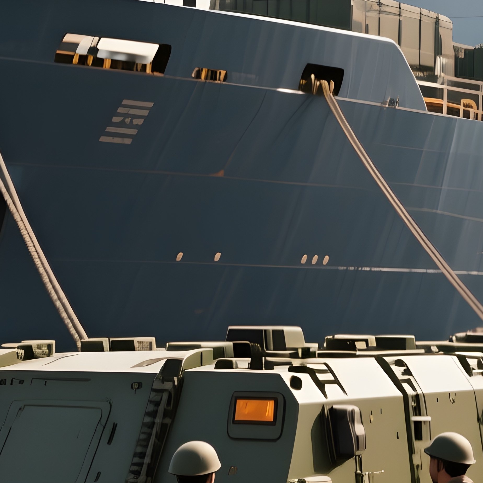A Support Ship Carrying Military Equipment On Deck - Full Resolution Quality Preview