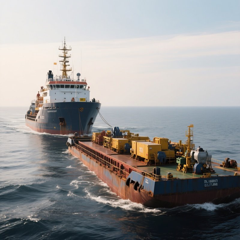 A Support Vessel Towing Equipment Barges Offshore