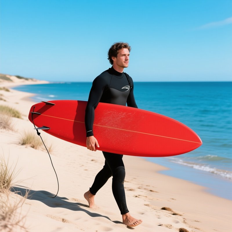A Surfer Walking On A Beach Surfing Beach