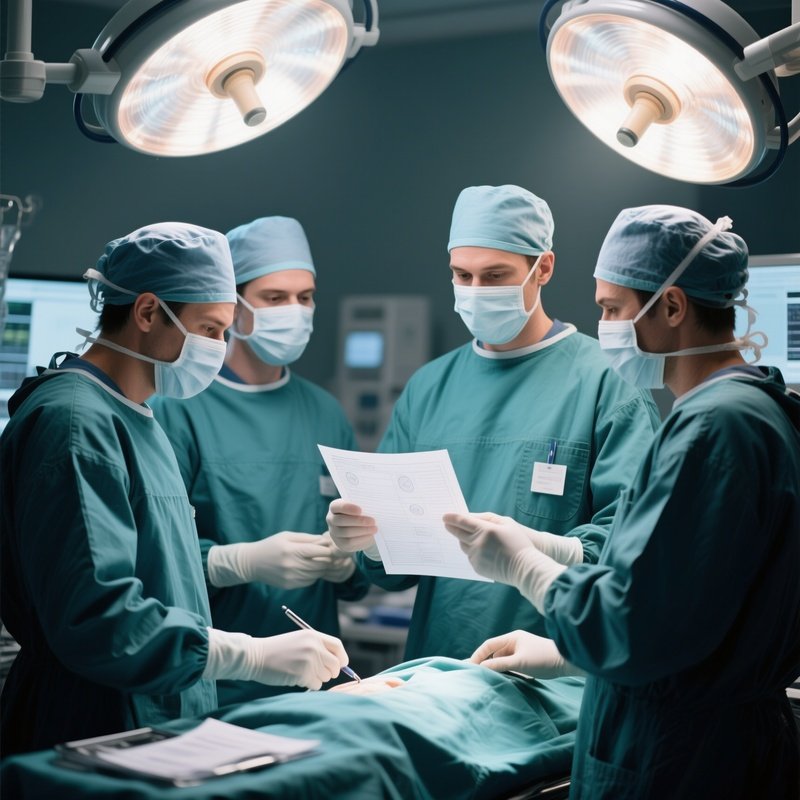 A Surgeon Reviewing Procedure Details With The Medical Team