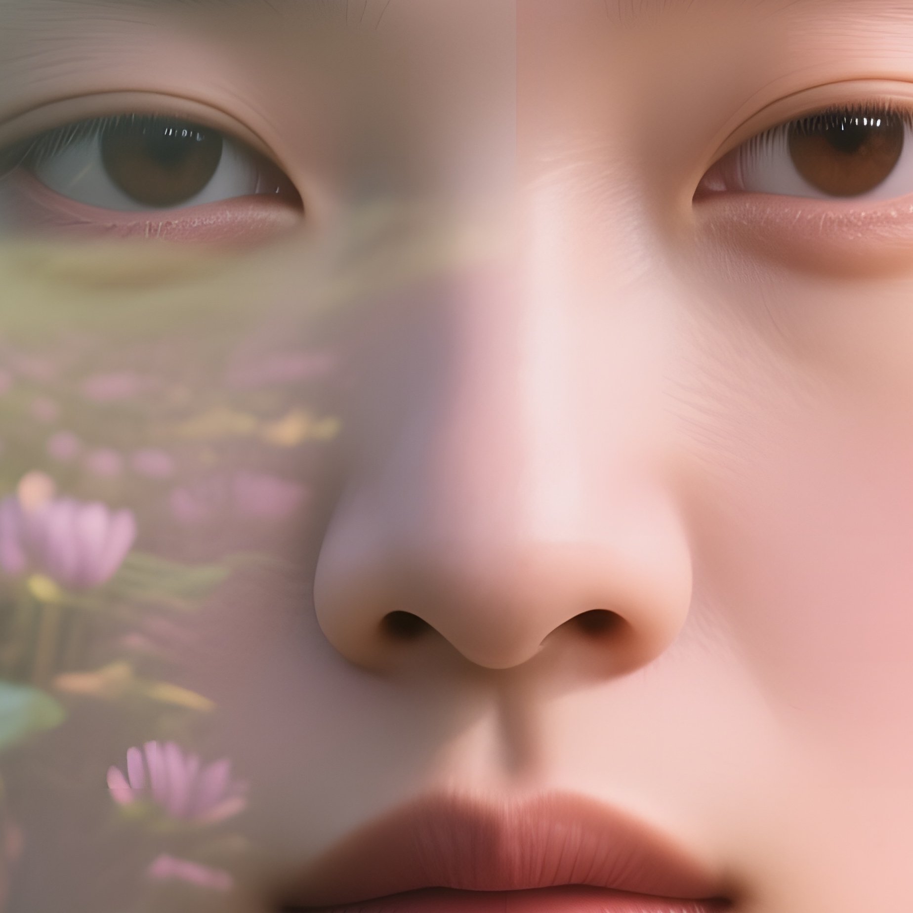 A Surreal Double‑Exposure Style Image Of A Human Face Blended With A Field Of Water Lilies, Soft - Full Resolution Quality Preview