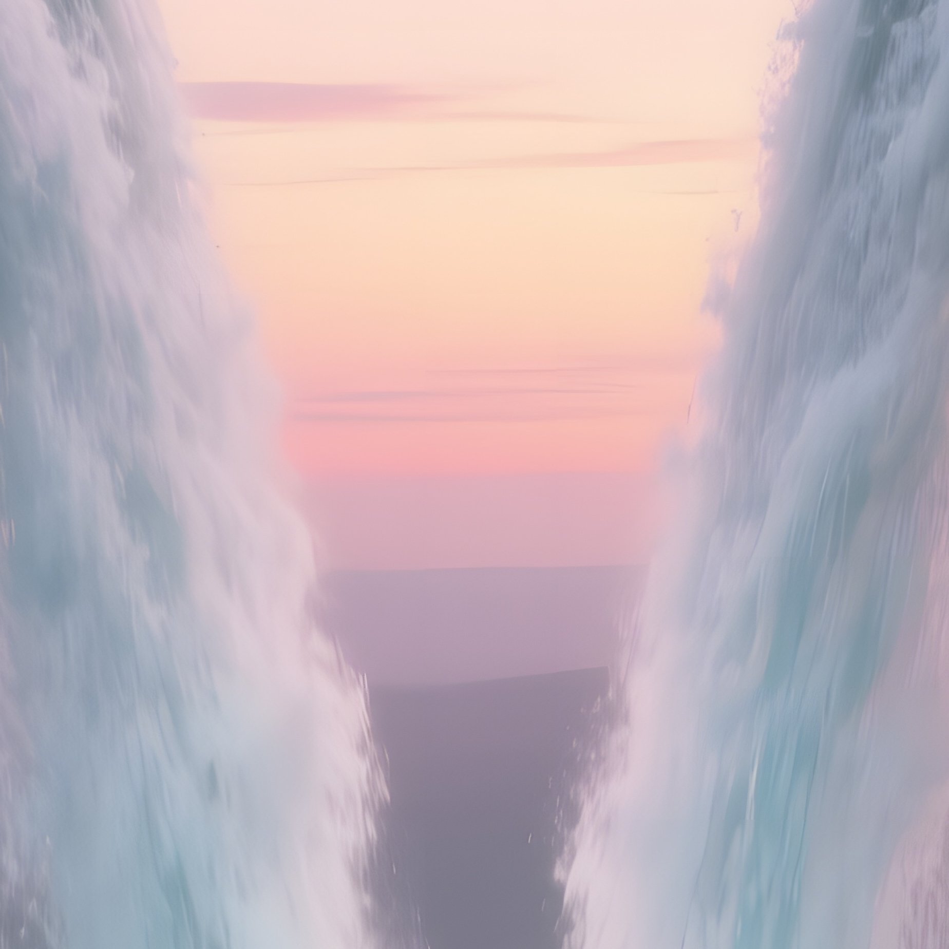 A Surreal Double Waterfall Where Twin Streams Converge Mid Air Before Plunging Into A Luminous - Full Resolution Quality Preview