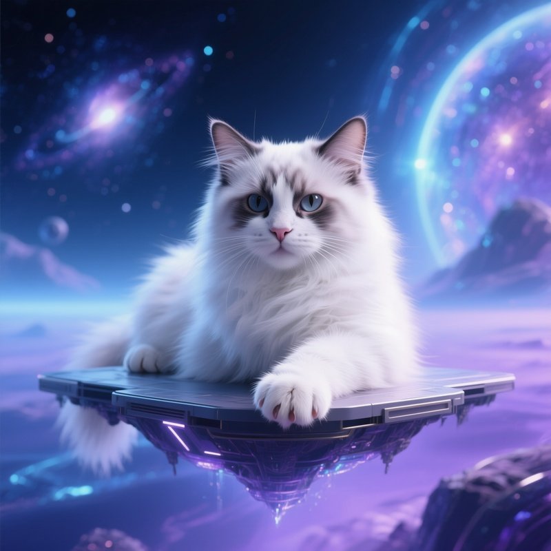 A Surreal Science Fiction Art Work Of A Turkish Van Cat Resting On Paw