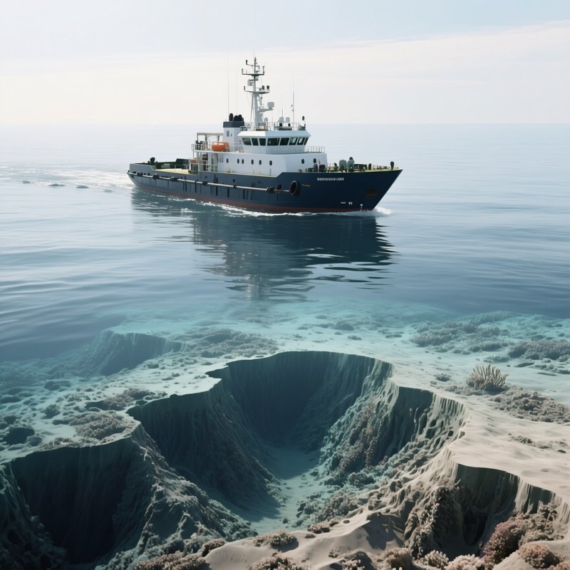 A Survey Vessel Mapping Seabed Structure In Calm Seas