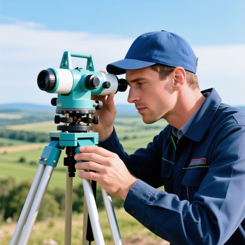 A Surveyor Using A Tripod Mounted Theodolite For Precision Mapping