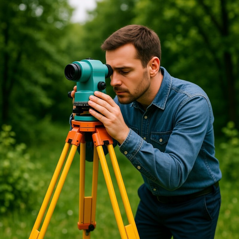 A Surveyor Using A Tripod Mounted Theodolite For Precision Mapping