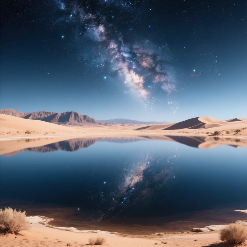 A Swallowed Starfield Reflected In A Still Desert Lake.