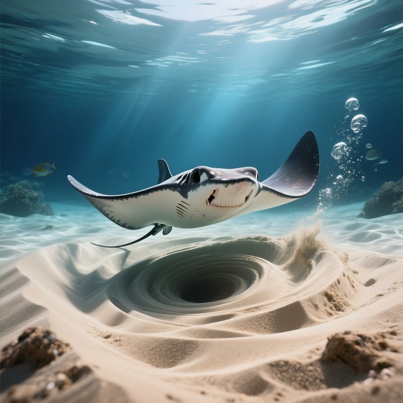 A Swirling Underwater Sand Vortex Created By A Stingray.
