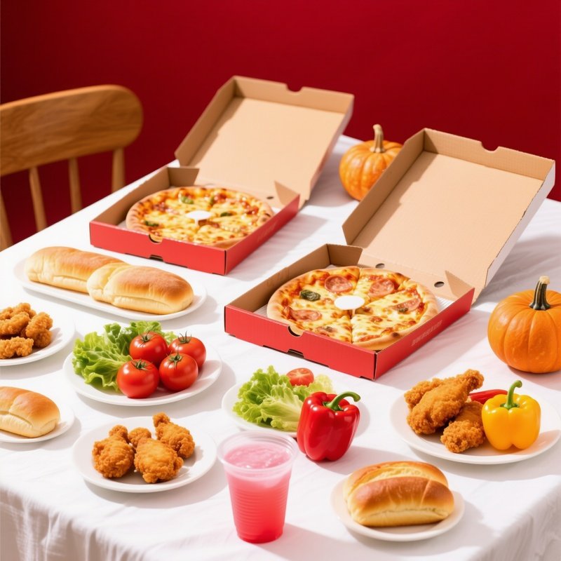 A Table Filled With Various Food Items Food Pizza