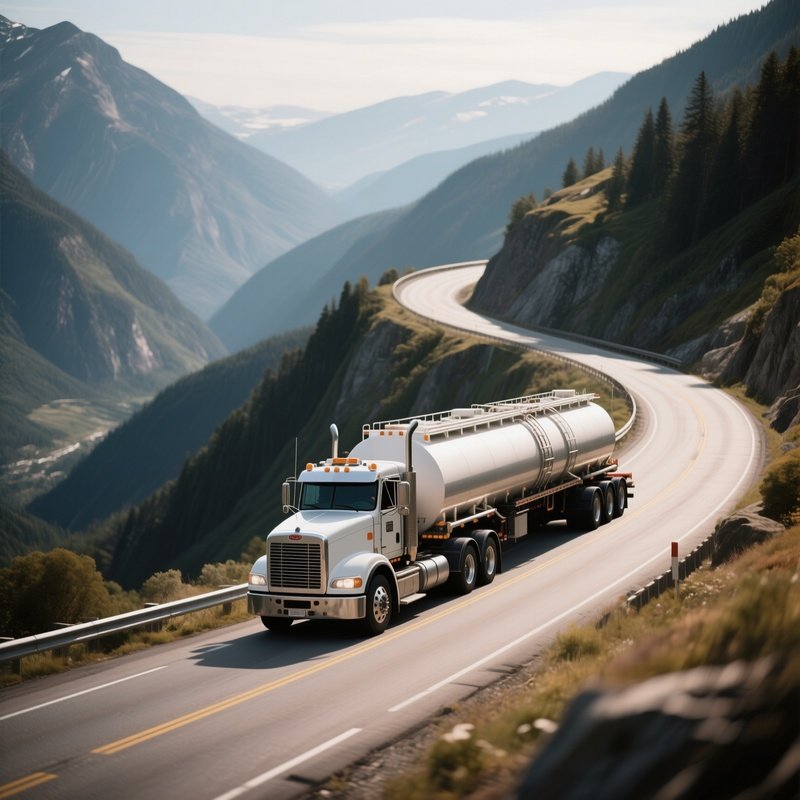 A Tanker Semi Navigating A Winding Mountain Pass