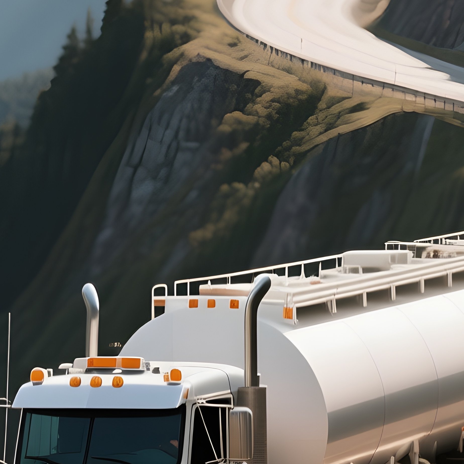 A Tanker Semi Navigating A Winding Mountain Pass - Full Resolution Quality Preview