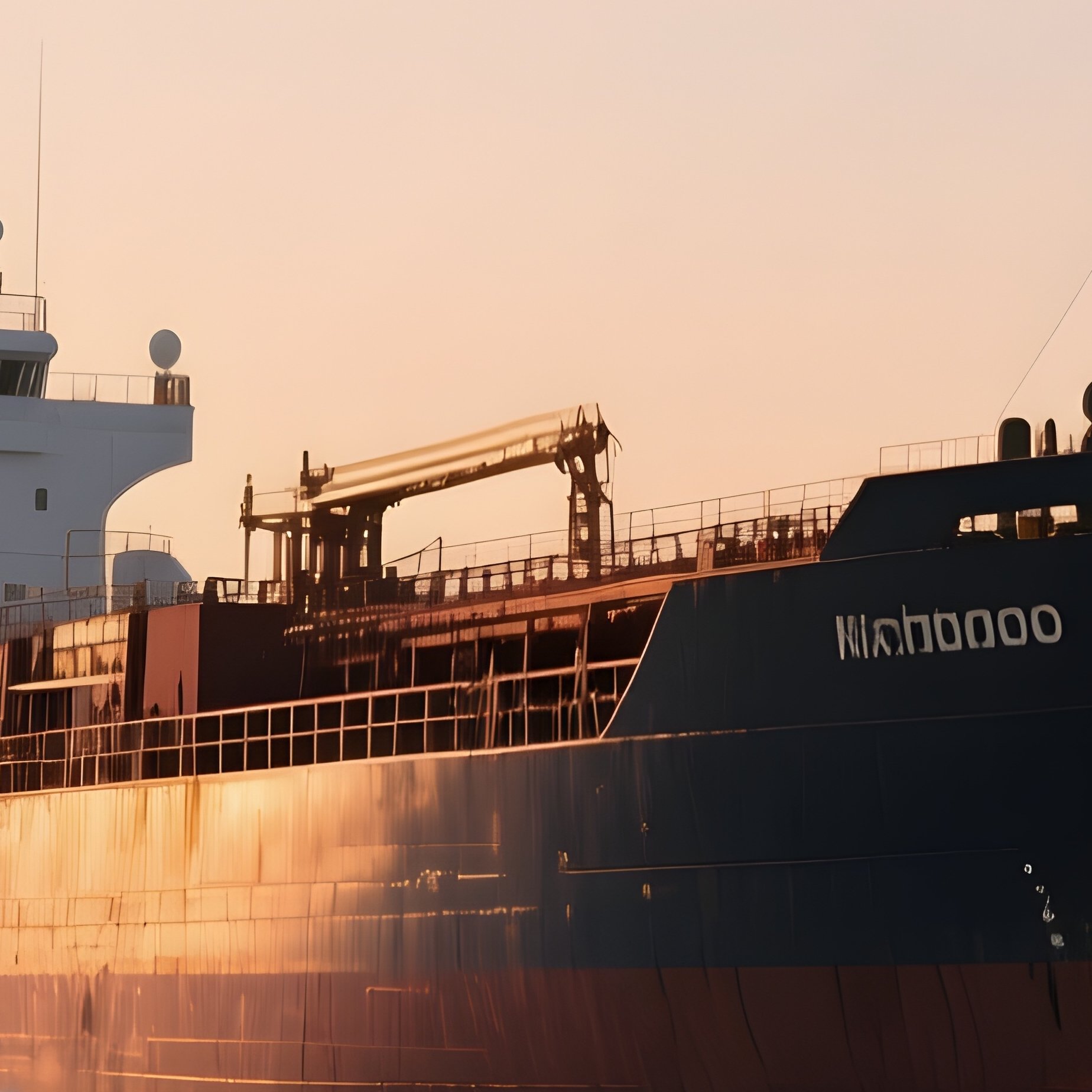 A Tanker Vessel Anchored Amid Gentle Rolling Waves During Dusk - Full Resolution Quality Preview