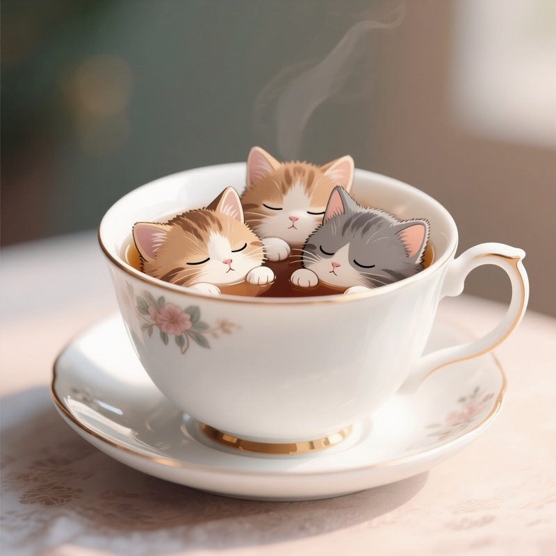 A Teacup Full Of Sleepy Kittens Instead Of Tea