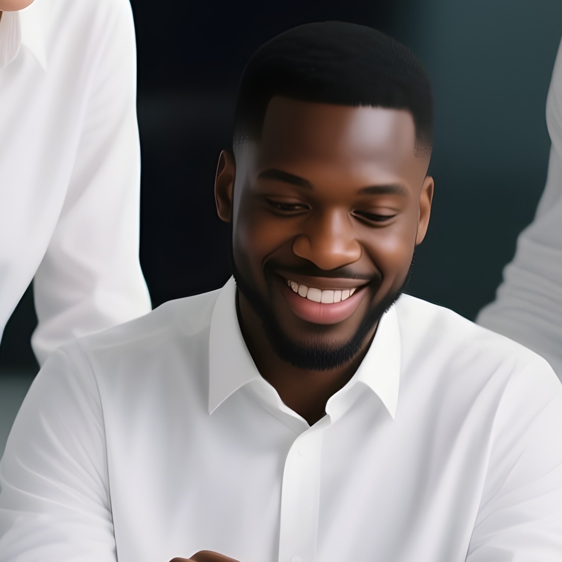 A Team Of White And Black Professionals Working Together On A Tablet During A Meeting. - Full Resolution Quality Preview