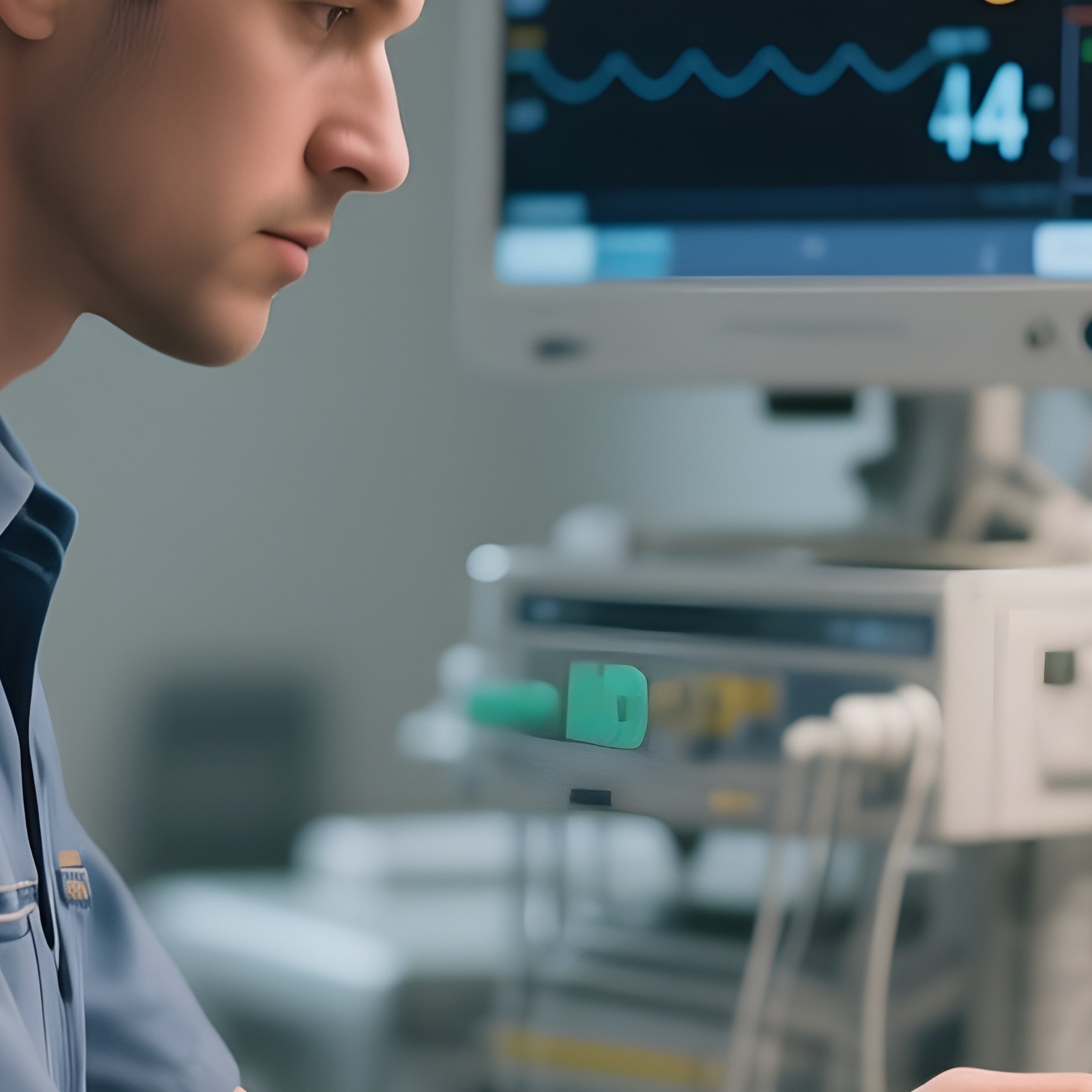 A Technician Calibrating A Heart Monitor In A Quiet Room - Full Resolution Quality Preview