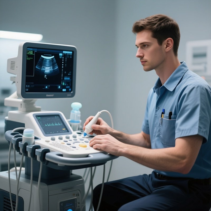 A Technician Operating A Portable Ultrasound Device