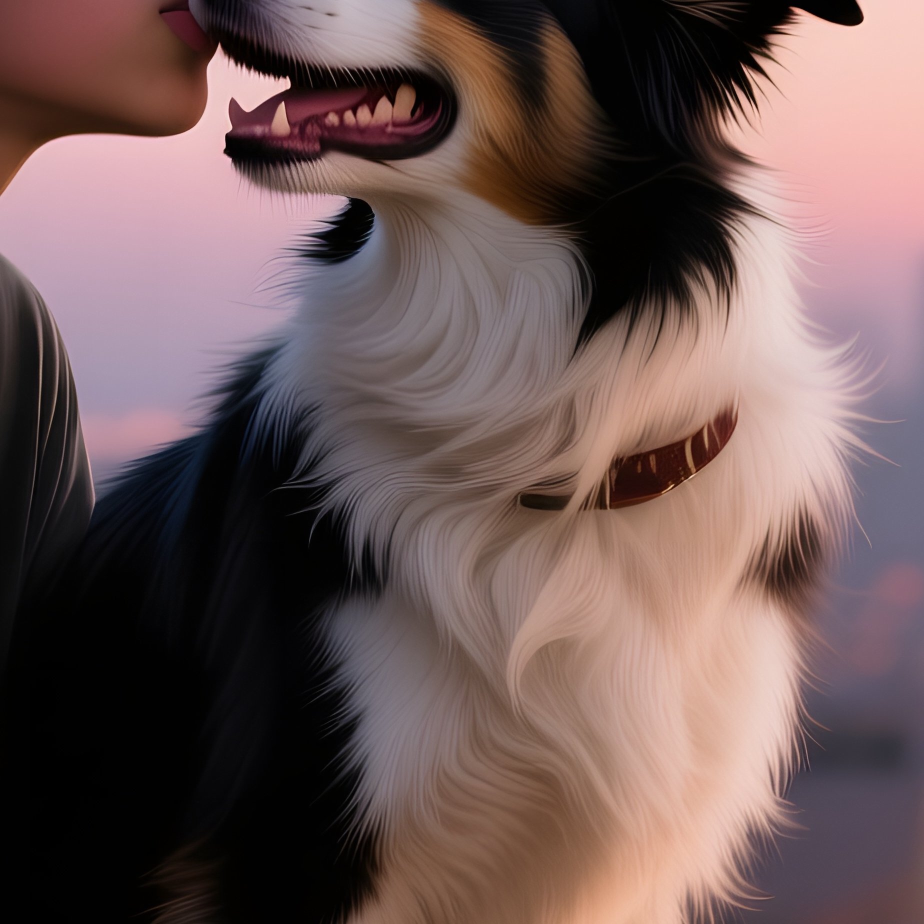 A Teenage Boy With Dreadlocks Sitting On A Rooftop Edge At Dusk, Sharing A Playful Kiss With His - Full Resolution Quality Preview