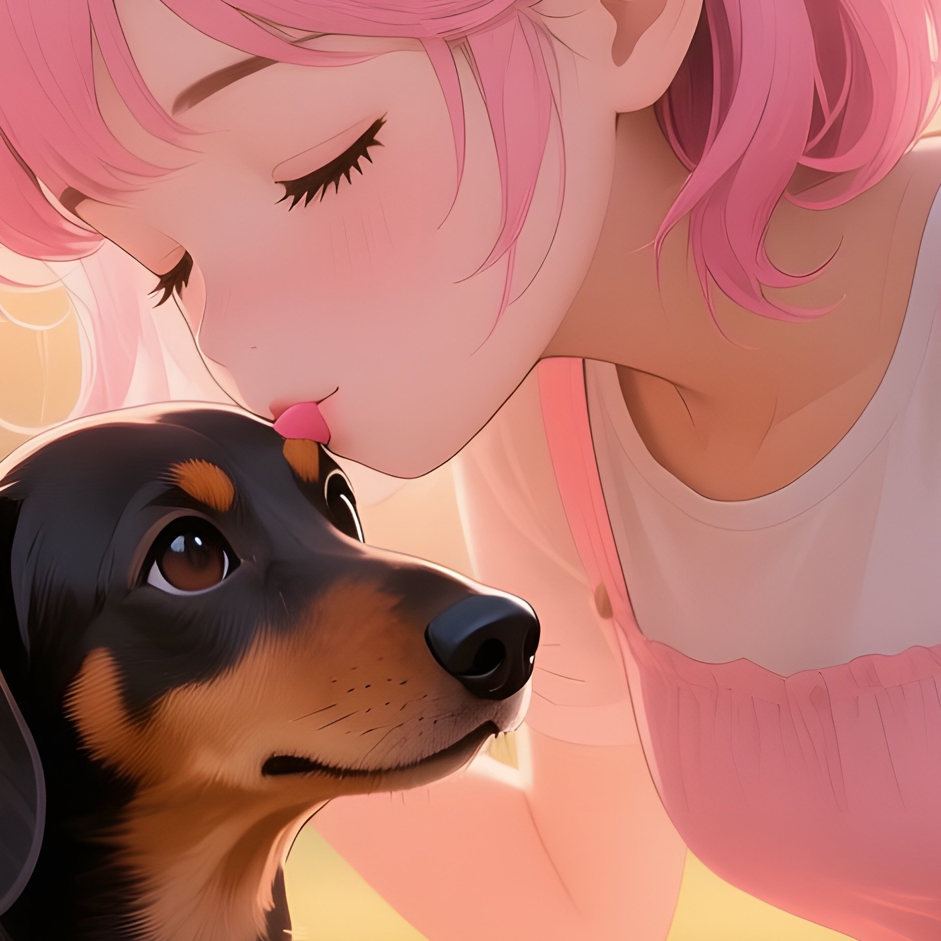 A Teenage Girl With Pink Hair Sitting On A Park Swing At Golden Hour, Leaning Down To Kiss Her Tiny - Full Resolution Quality Preview