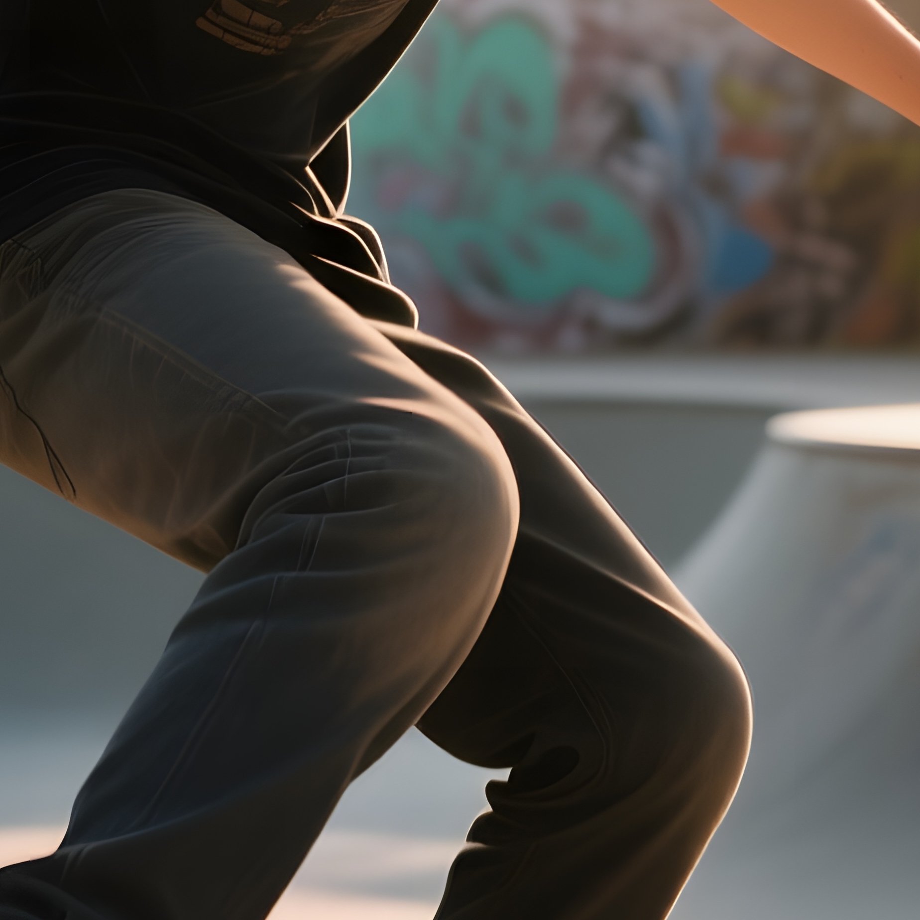 A Teenage Skateboarder With A Messy Shag Haircut Performs Tricks At A Sunlit Skate Park, Graffiti - Full Resolution Quality Preview